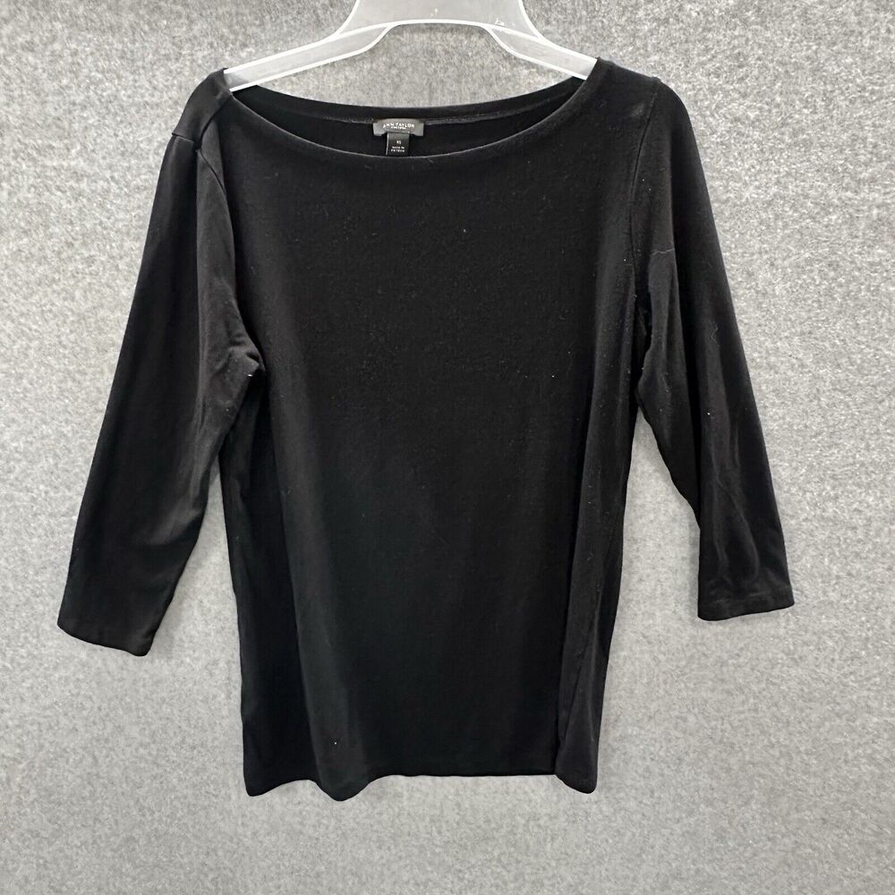 ANN TAYLOR FACTORY 3/4 Sleeve Tee Womens Size XS Solid Black Minimalist Capsule